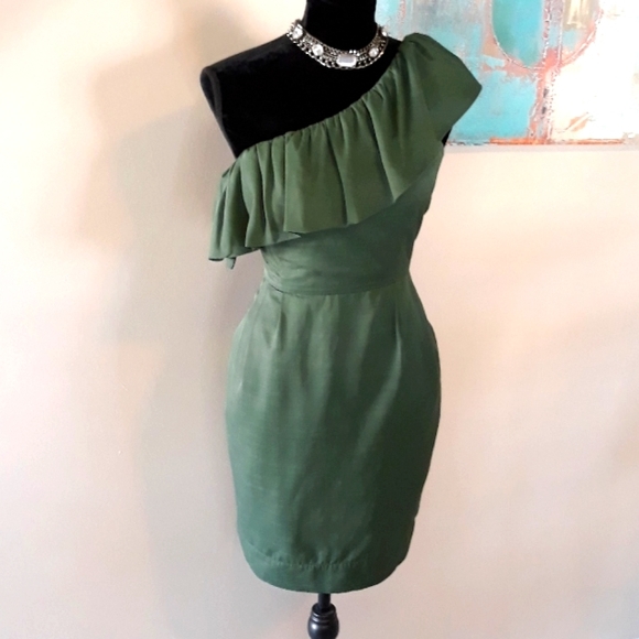 Fab'rik Olive Green Ruffled Off The Shoulder Dress - Picture 8 of 14